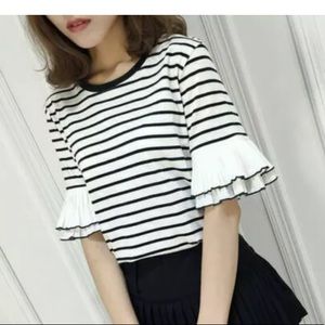 Korean Womans Stripe Short Sleeve T-Shirt Blouse